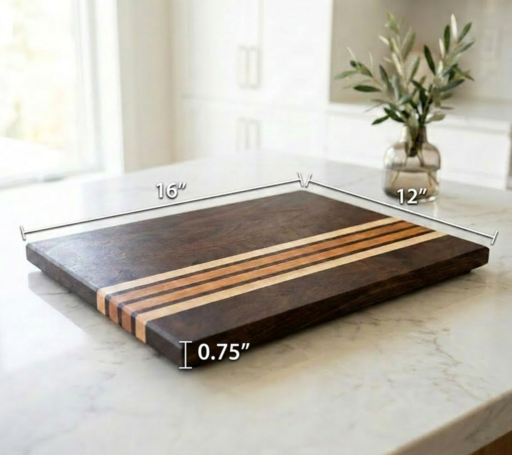 Handmade Walnut Cherry and Maple Cutting Board | Non-Slip Kitchen Prep, Charcuterie Serving Board