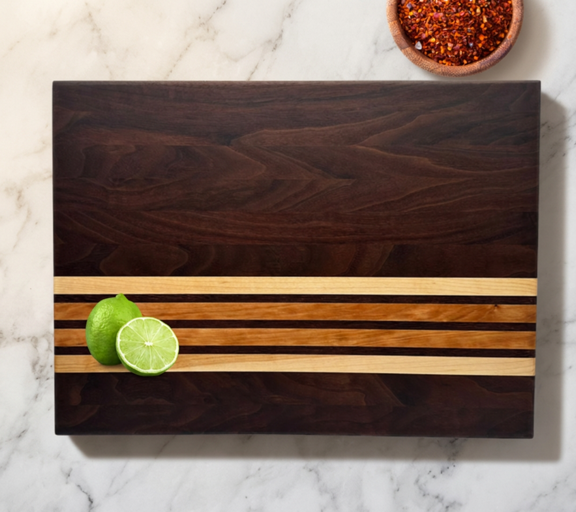 Handmade Walnut Cherry and Maple Cutting Board | Non-Slip Kitchen Prep, Charcuterie Serving Board
