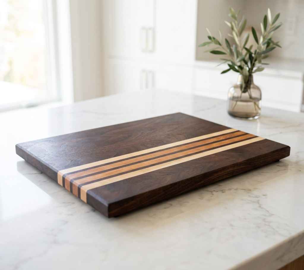 Handmade Walnut Cherry and Maple Cutting Board | Non-Slip Kitchen Prep, Charcuterie Serving Board
