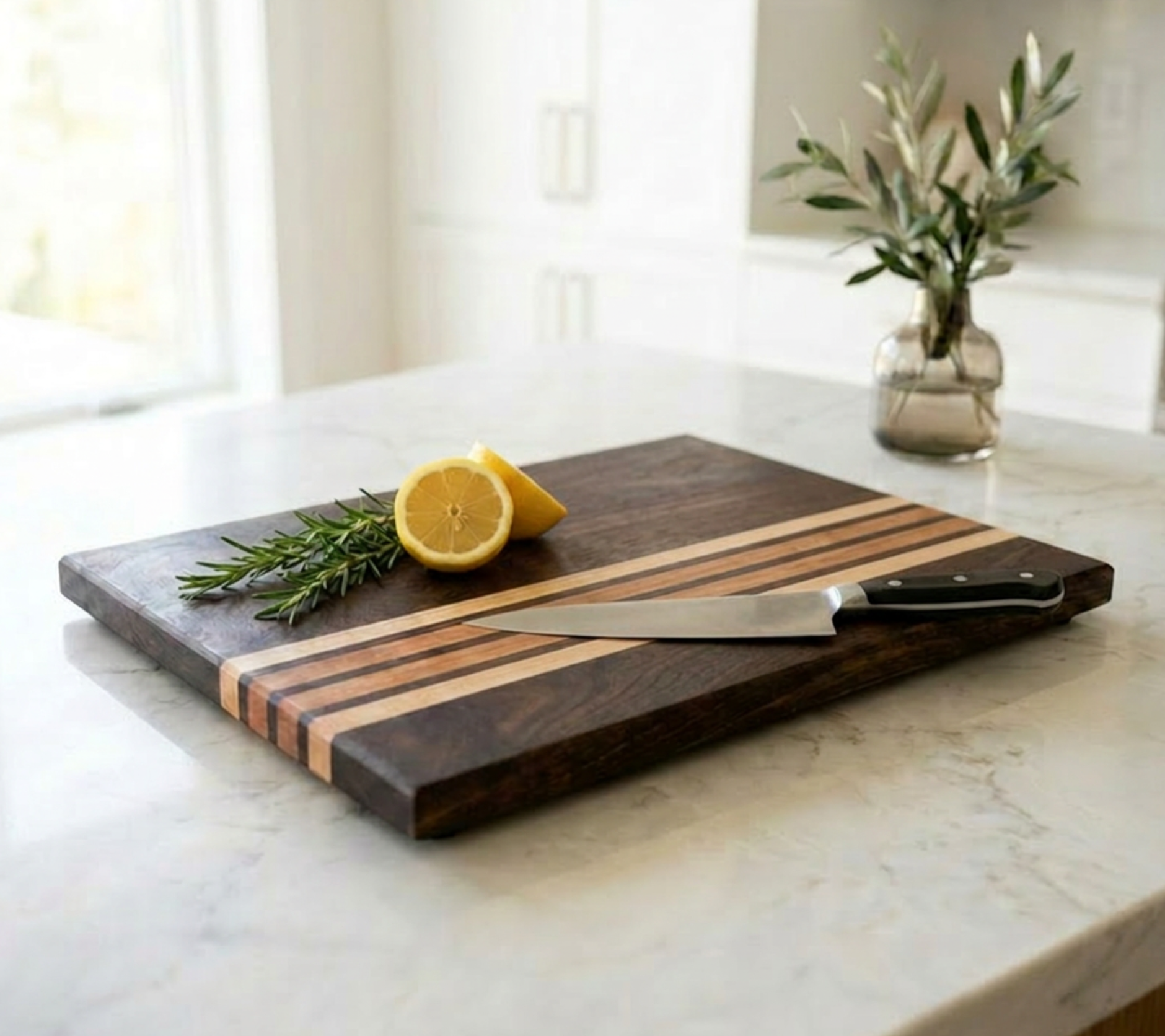 Handmade Walnut Cherry and Maple Cutting Board | Non-Slip Kitchen Prep, Charcuterie Serving Board