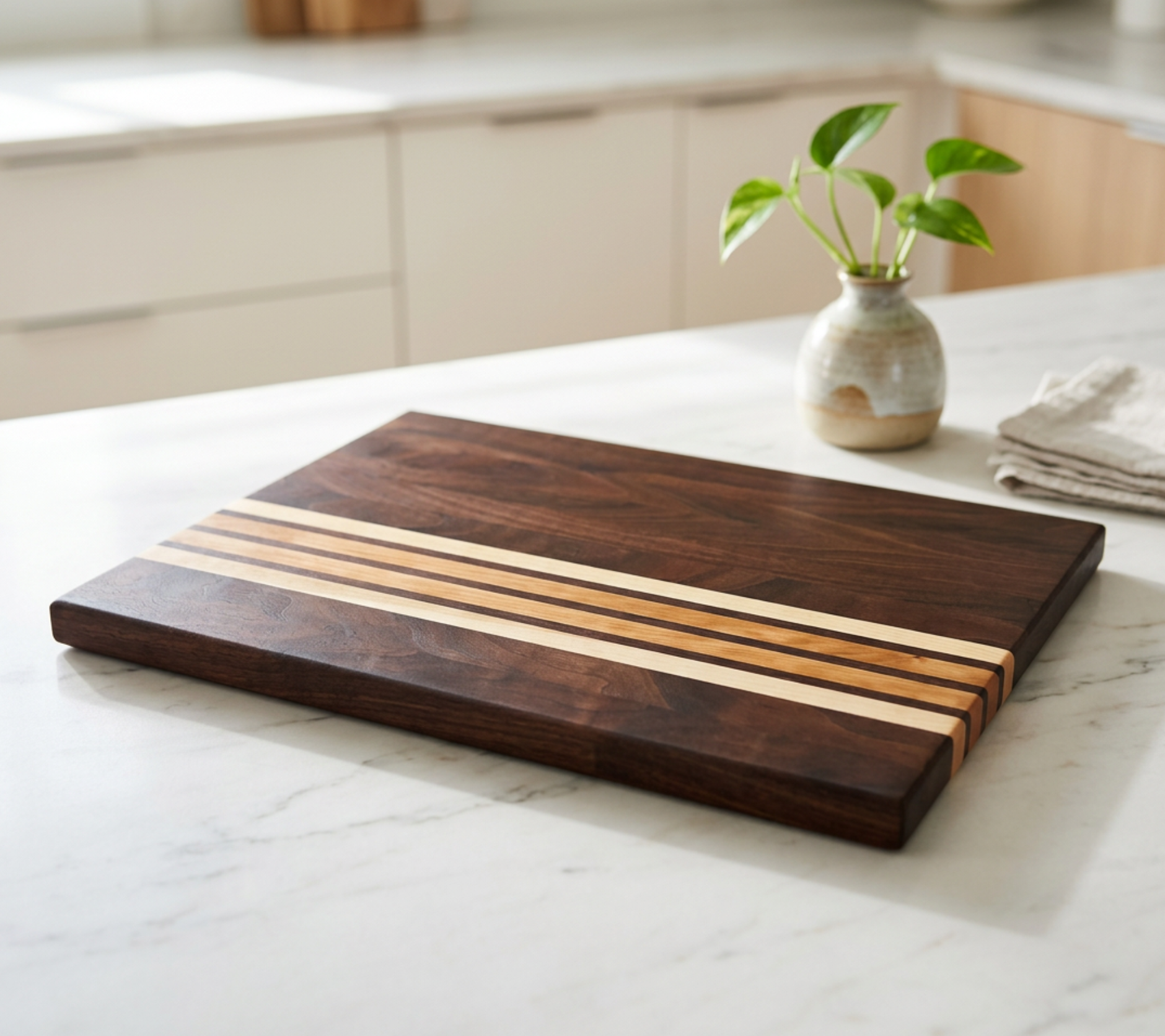 Handmade Walnut Cherry and Maple Cutting Board | Non-Slip Kitchen Prep, Charcuterie Serving Board