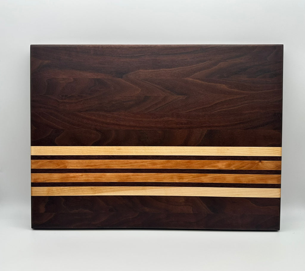 Handmade Walnut Cherry and Maple Cutting Board | Non-Slip Kitchen Prep, Charcuterie Serving Board