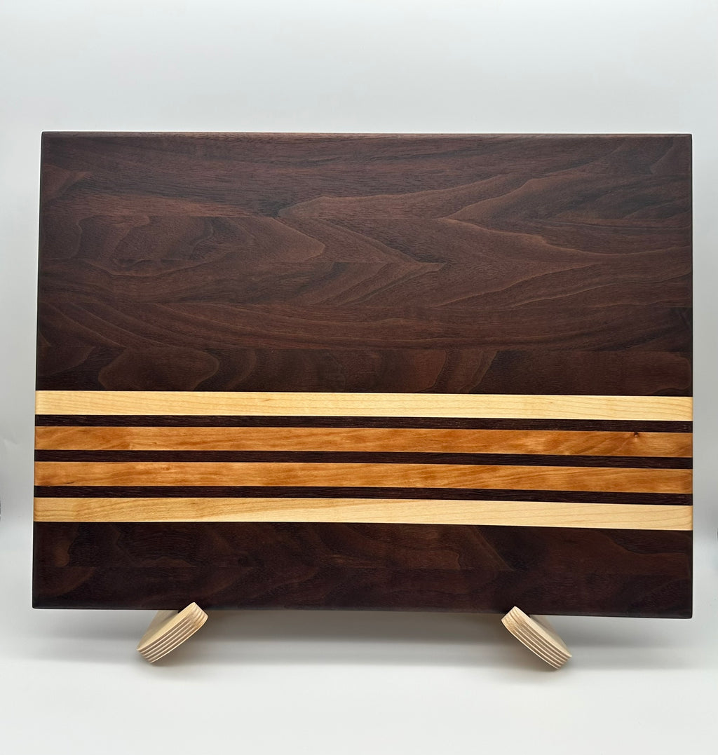 Handmade Walnut Cherry and Maple Cutting Board | Non-Slip Kitchen Prep, Charcuterie Serving Board