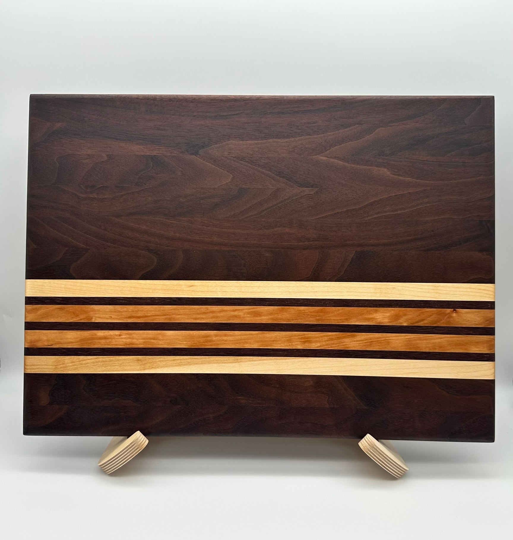 Handmade Walnut Cherry and Maple Cutting Board | Non-Slip Kitchen Prep, Charcuterie Serving Board