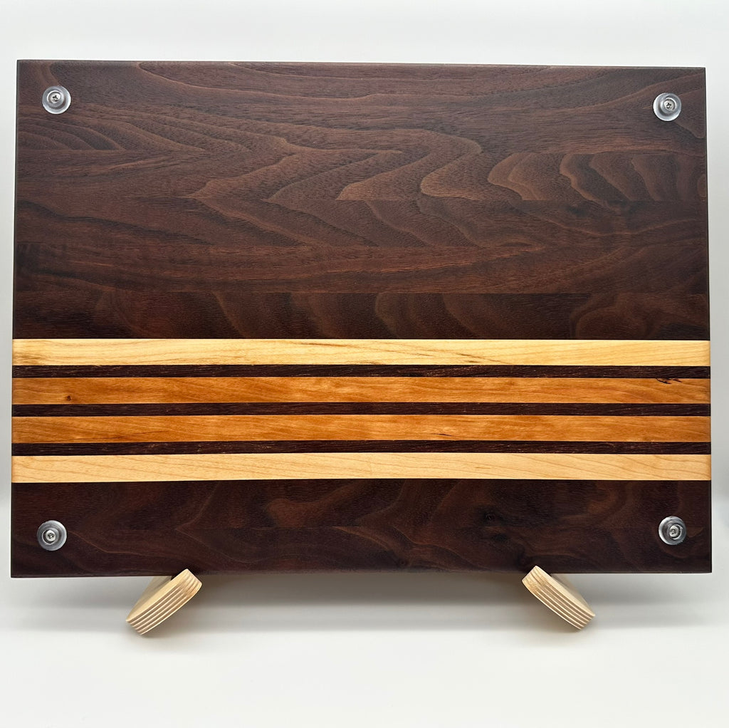 Handmade Walnut Cherry and Maple Cutting Board | Non-Slip Kitchen Prep, Charcuterie Serving Board