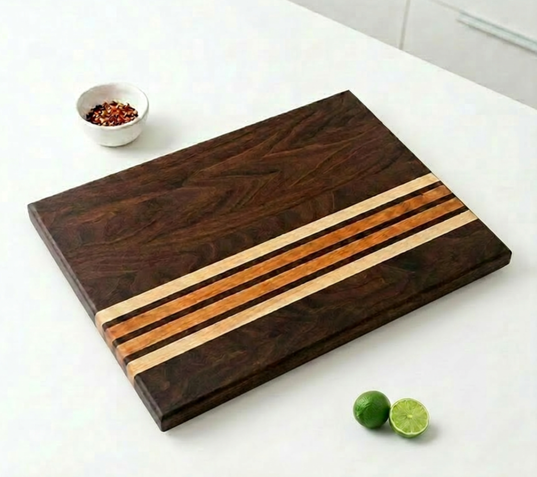 Handmade Walnut Cherry and Maple Cutting Board | Non-Slip Kitchen Prep, Charcuterie Serving Board