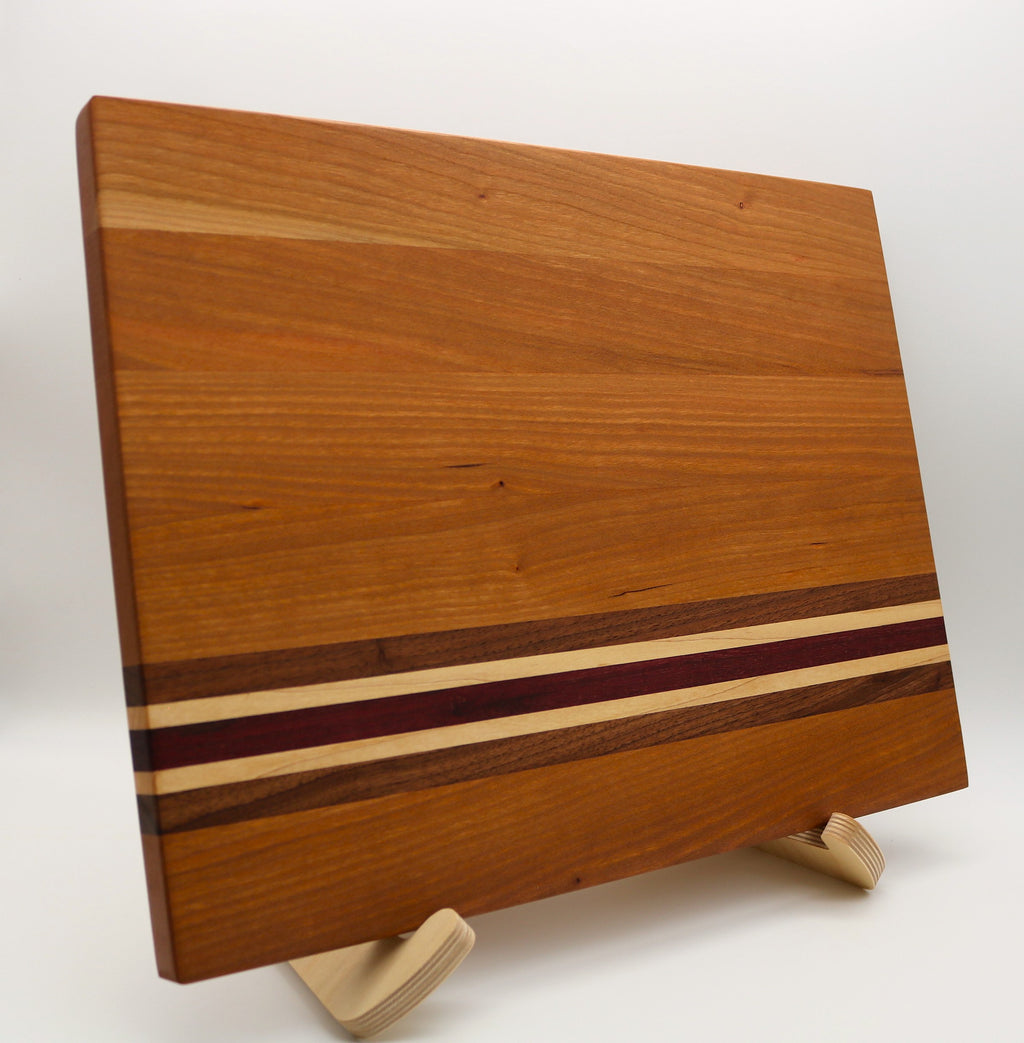 Handmade Cherry Cutting Board with Walnut/Maple/Purple Heart Accent